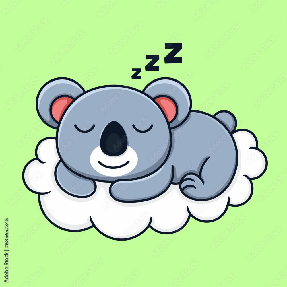 Naklejka premium cute cartoon koala, sleeping on a cloud.