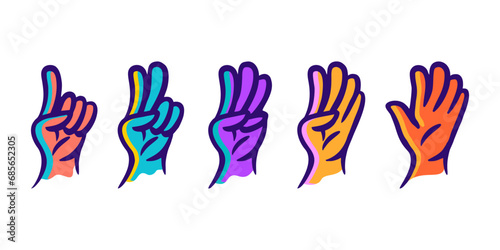 fingers count cartoon vector. hands showing numbers, hand gesture count 1 2 3 4 and 5 vector icon illustration in trendy cartoon filled line style set Illustration, counting hand vector design