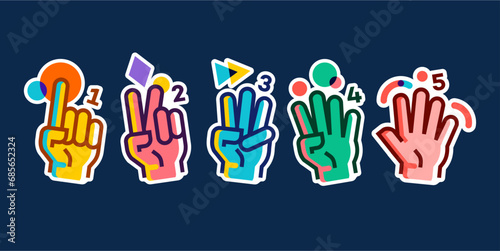 fingers count cartoon vector. hands showing numbers, hand gesture count 1 2 3 4 and 5 vector icon illustration in trendy cartoon filled line style set Illustration, counting hand vector design