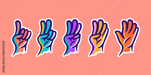 fingers count cartoon vector. hands showing numbers, hand gesture count 1 2 3 4 and 5 vector icon illustration in trendy cartoon filled line style set Illustration, counting hand vector design