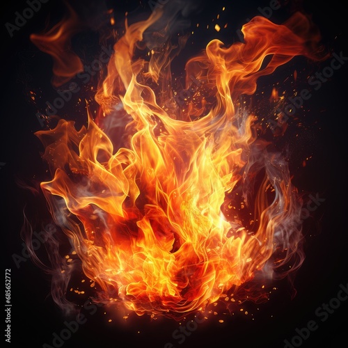 Abstract burning fires of fire flames on dark background. Generative AI