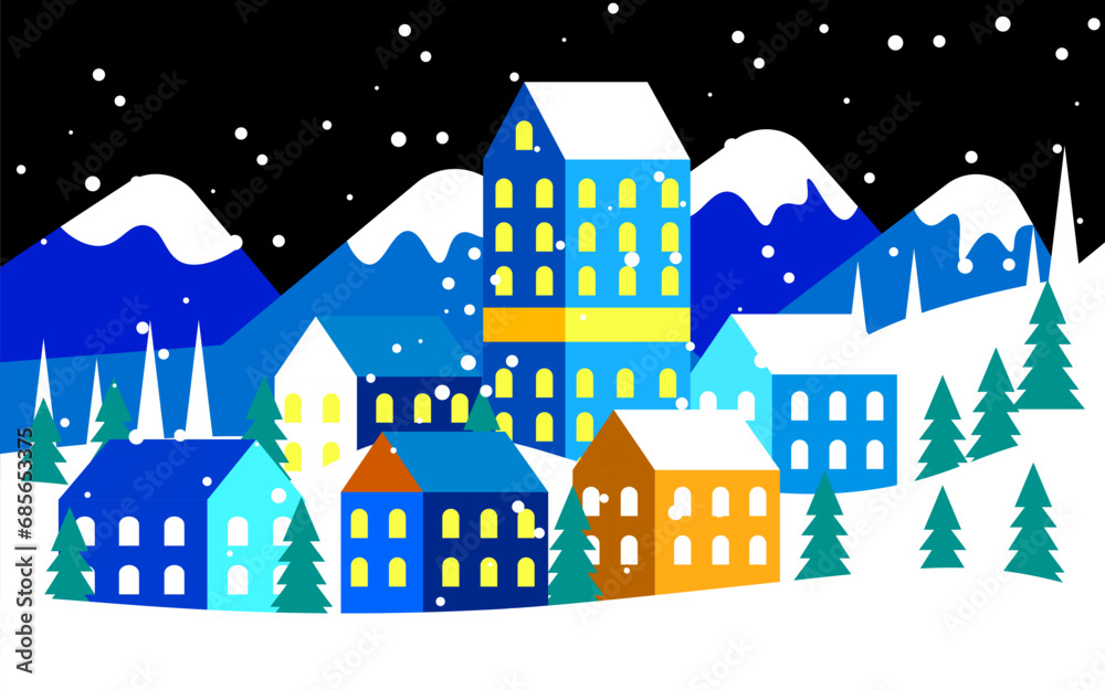 christmas night illustration for background, banner, poster, design, template, website, element, flyer, etc