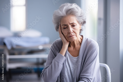 Senior brunette woman feeling depressed and stress at hospital