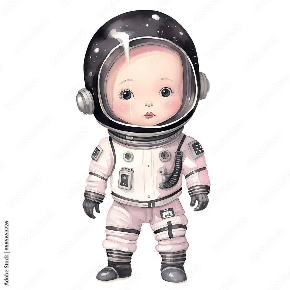 Cute Baby Girl Astronaut Suit Watercolor Clipart Illustration Cute Baby Girl Astronaut Suit Watercolor Clipart Illustration