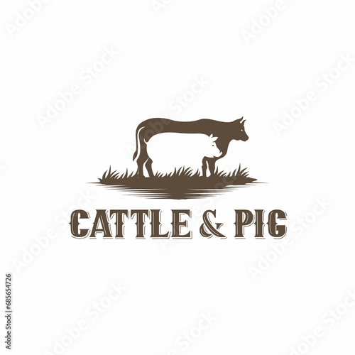 COW AND PIG FARMS VECTOR ILLUSTRATION