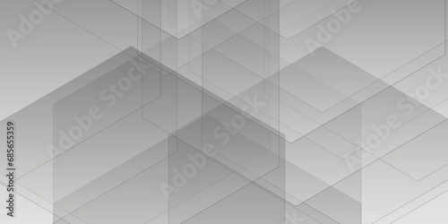 Abstract minimal geometric white and gray light background design. white transparent material in triangle technology and squares shapes in random geometric pattern.