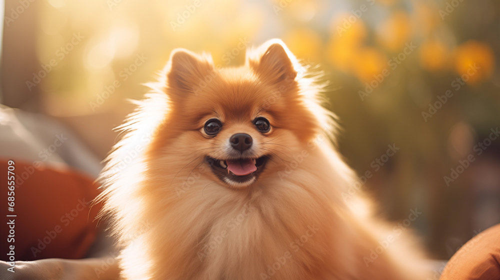 Obraz premium German Miniature Spitz (Pomeranian), AI Generated (AKA Deutscher Spitz)