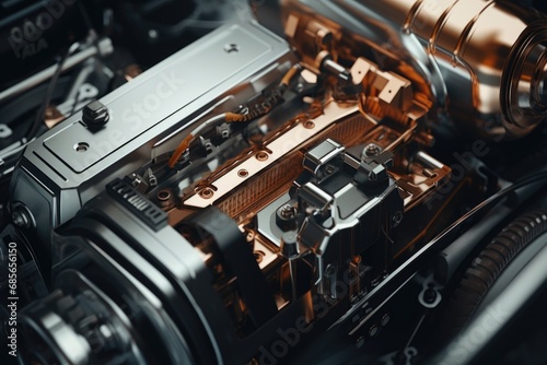 A detailed close up of a car engine on a black background. Perfect for automotive enthusiasts or mechanics looking for a high-quality image of an engine.