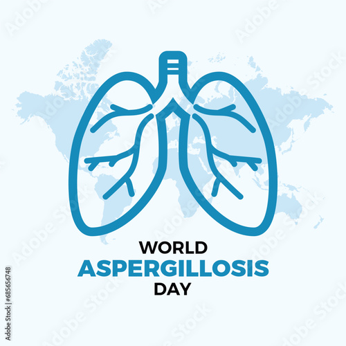 World Aspergillosis Day poster vector illustration. Human lungs and world map silhouette icon vector. Fungal infection symbol. February 1. Important day