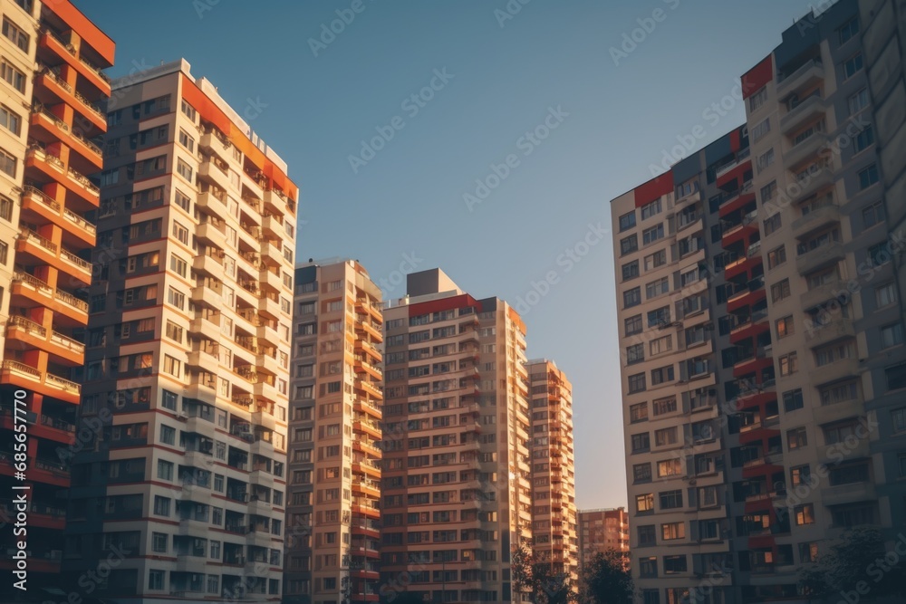 A group of tall buildings standing next to each other. Perfect for illustrating urban landscapes and cityscapes