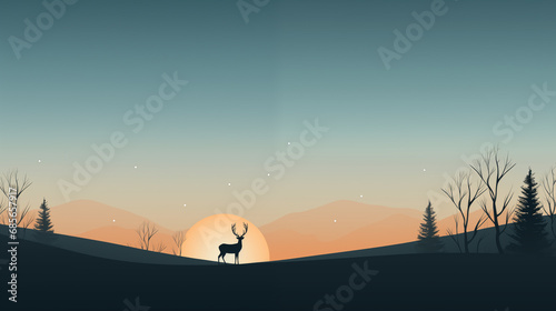  minimalistic illustration with a silhouette of a reindeer against the background of the moon. Christmas wallpaper
