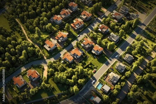 A bird's eye view of a residential area.