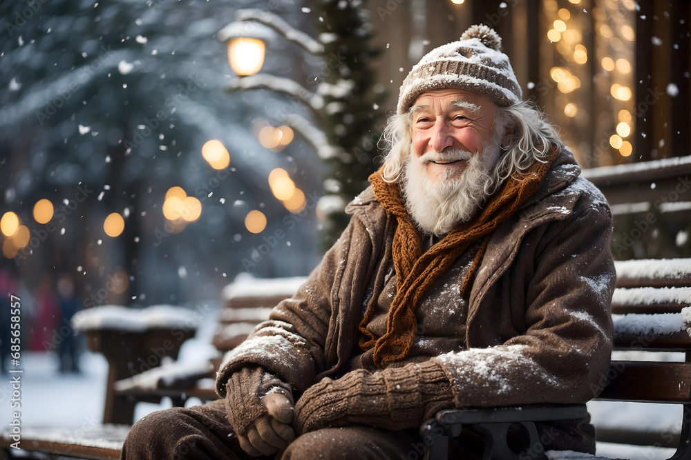portrait of a man old man happily enjoying winter season in a winter forest concept of positivity portrait of a man old man happily enjoying winter season in a winter forest concept of positivity