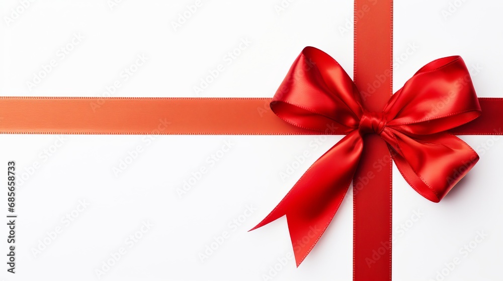 Vibrant red ribbon bow and ribbon for holiday banner, isolated on white background with copy space Vibrant red ribbon bow and ribbon for holiday banner, isolated on white background with copy space