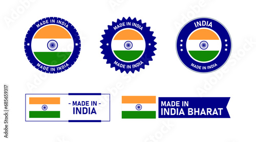 Made in India, Manufacture by Bharat stamp, seal, icon, logo, vector