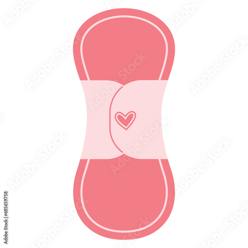 Pink pad with wings for woman in hand drawn style. Menstruation period. Protection for menstrual days