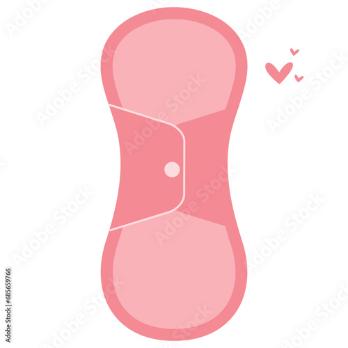 Daily Hand drawn pink pad for woman care in menstruation period with close wings. Protection for menstrual days