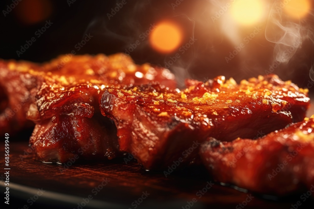 A close-up view of meat cooking on a grill. Perfect for food enthusiasts and barbecue lovers.