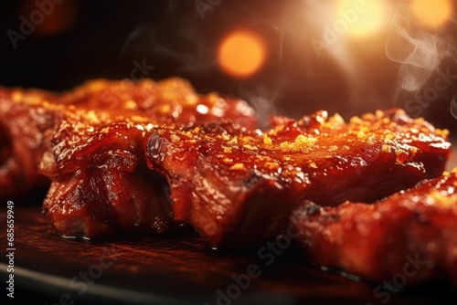 A close-up view of meat cooking on a grill. Perfect for food enthusiasts and barbecue lovers.