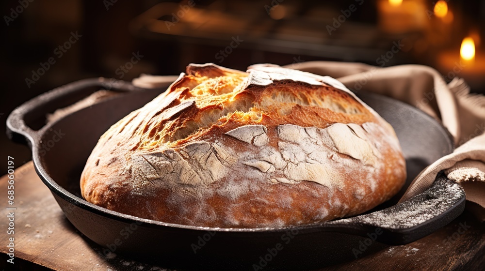 Rustikales Brot beim Abkühlen frisch aus dem Ofen. Gebackenes ...