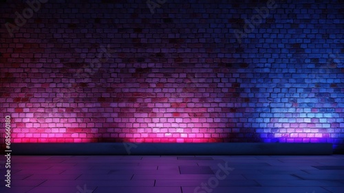 Brick wall with neon color gradient background. Generative AI.