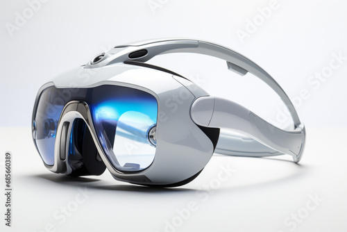 Immerse yourself in the future with this cutting edge futuristic VR virtual reality device isolated on a white background. Ai generated