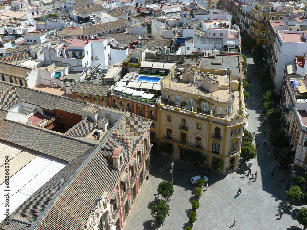 Fototapeta premium Seville (Spain). Plaza Virgen de los Reyes in the historic center of the city of Seville.