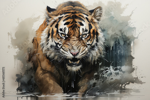 Experience the regal beauty of a tiger brought to life through a stunning watercolor masterpiece. Ai generated