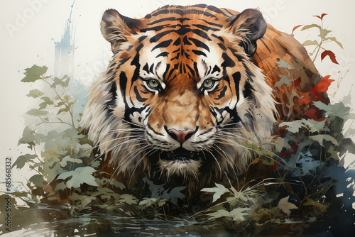 Experience the regal beauty of a tiger brought to life through a stunning watercolor masterpiece. Ai generated