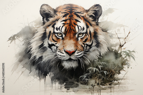 Experience the regal beauty of a tiger brought to life through a stunning watercolor masterpiece. Ai generated