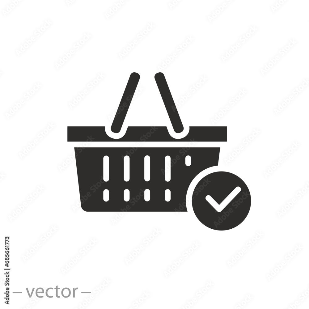 online shopping order icon, shopping basket with checkmark, flat symbol - vector illustration online shopping order icon, shopping basket with checkmark, flat symbol - vector illustration