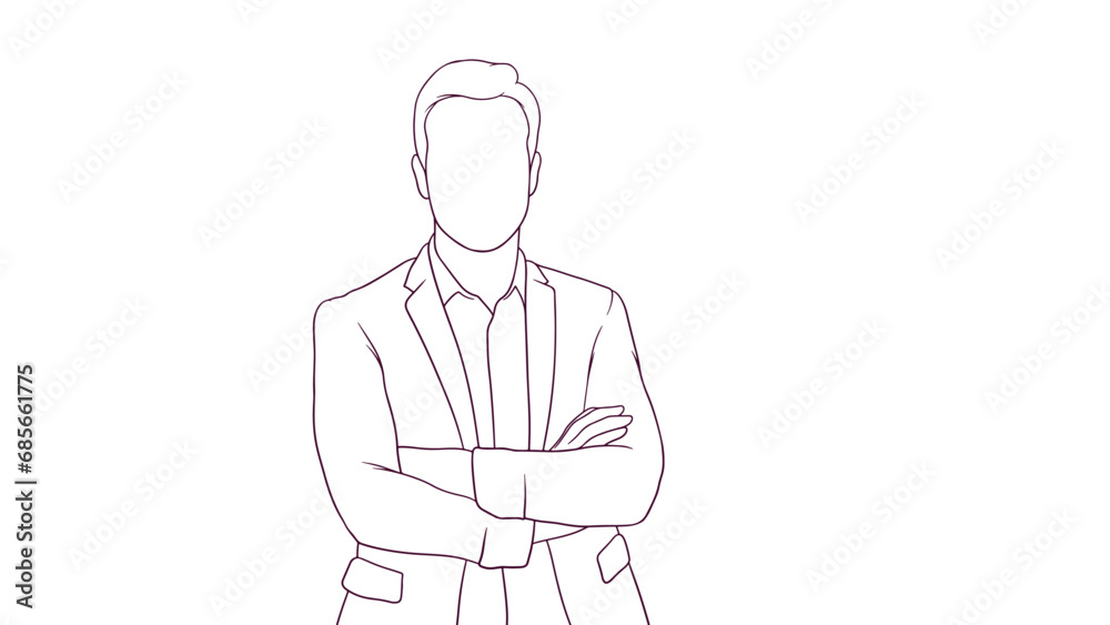 confident businessman with crossed arms, hand drawn style vector illustration