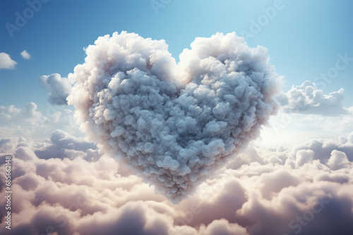Discover love romance in the sky with a heart shaped formation crafted from soft fluffy clouds. © dragomirescu