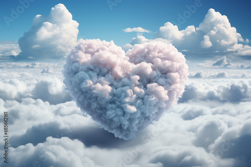 Discover love romance in the sky with a heart shaped formation crafted from soft fluffy clouds. © dragomirescu