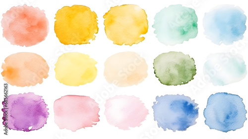 Set of colorful watercolor splashes on white background photo