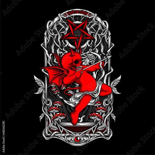 devil cupid illustration for t shirt design and other