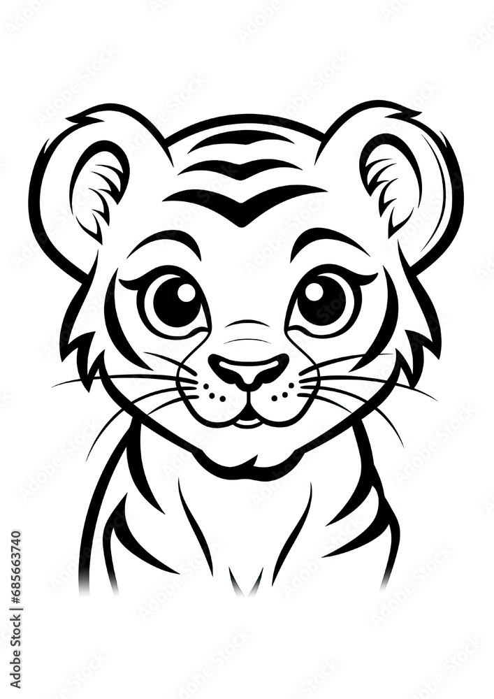 Cartoon Tiger Coloring Page isolated on white