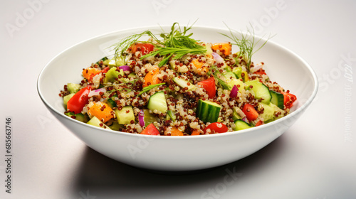Quinoa salad with fresh vegetables on white background