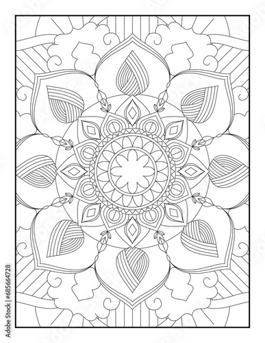 coloring full page mandala design. adult coloring page. Ornamental mandala adult coloring book page. Coloring pages