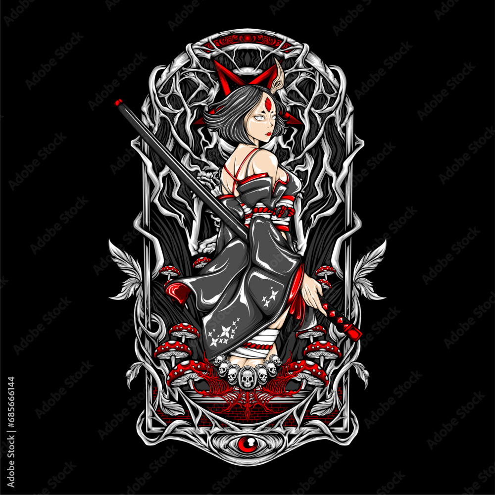 samurai girl illustration for t shirt design and other samurai girl illustration for t shirt design and other