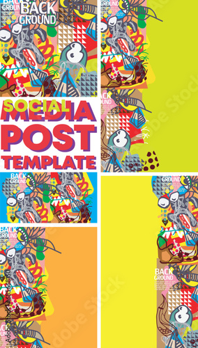 Social media vector template with graffiti style