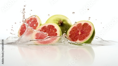 red and green guava fruit with water drops isolated on white background. Vegan Concept. Healthy Food Concept with copy space.