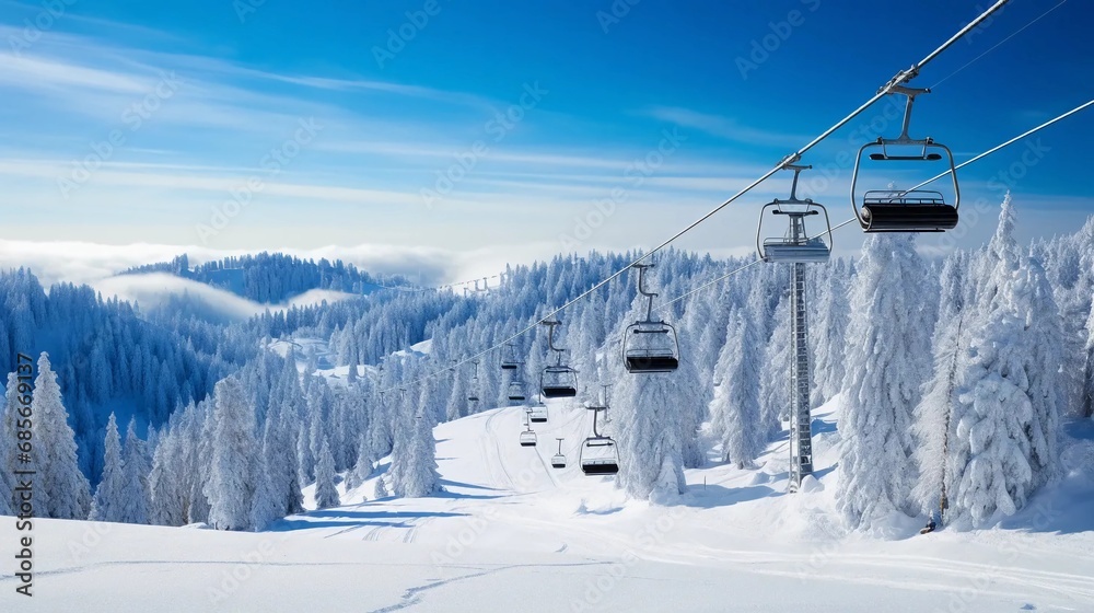 Ski lift on a mountain slope during a sunny day Ski lift on a mountain slope during a sunny day