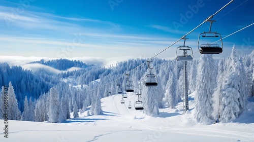 Ski lift on a mountain slope during a sunny day © PhotoHunter