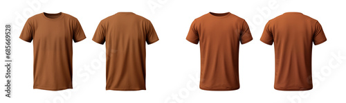 realistic set of male brown t-shirts mockup front and back view isolated on a transparent background, cut out