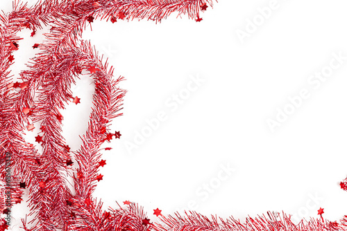 creative festive frame with red streamers with transparent background, top view
