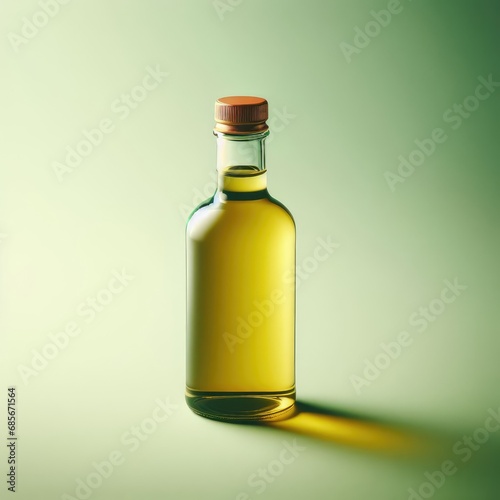 bottle of olive oil isolated on green background