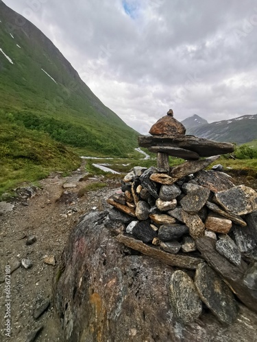Stack of stones in the highlands - varde photo