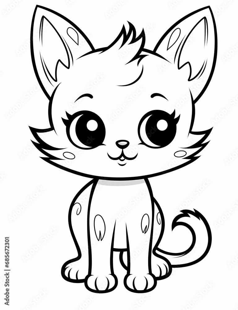 Cute Kawaii Cat Coloring Page, kawaii cat character Cute Kawaii Cat Coloring Page, kawaii cat character