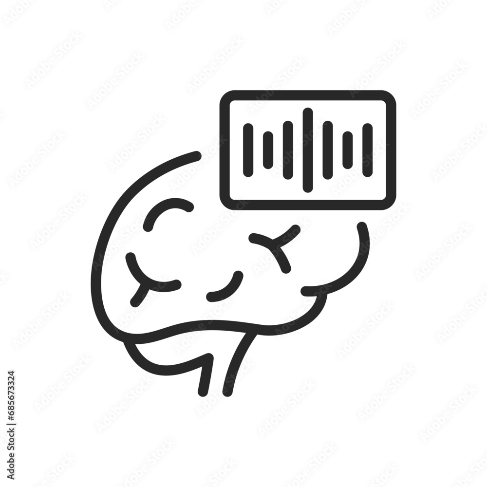 Brain Waves Icon. Thin Linear Sign of Brain Activity Measurement and Neurological Function AnalysisIsolated Outline Vector Sign.